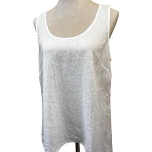 J. Jill Love Linen | 100% Linen | Women’s Medium | White Tank Top | Eyelet Lace